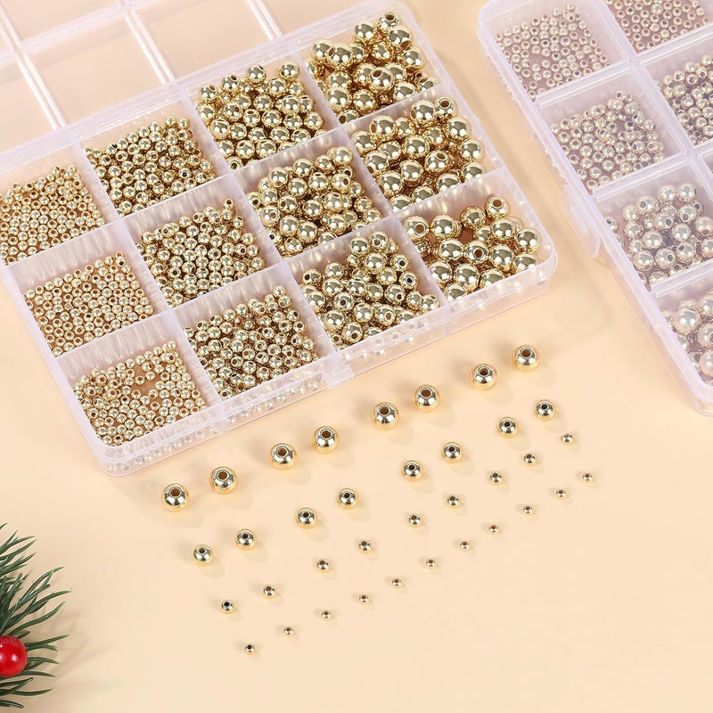 Monigte 1100 Pcs Smooth Round Beads - 3/4/6/8mm Gold Spacer Loose Ball Bead Kits for Bracelet Jewelry Making - Image 3